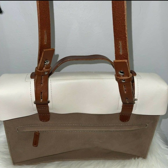 SEVENTY EIGHT PERCENT 2011 Italian Vegan Leather Dimitri Satchel White/Brown - Picture 5 of 12